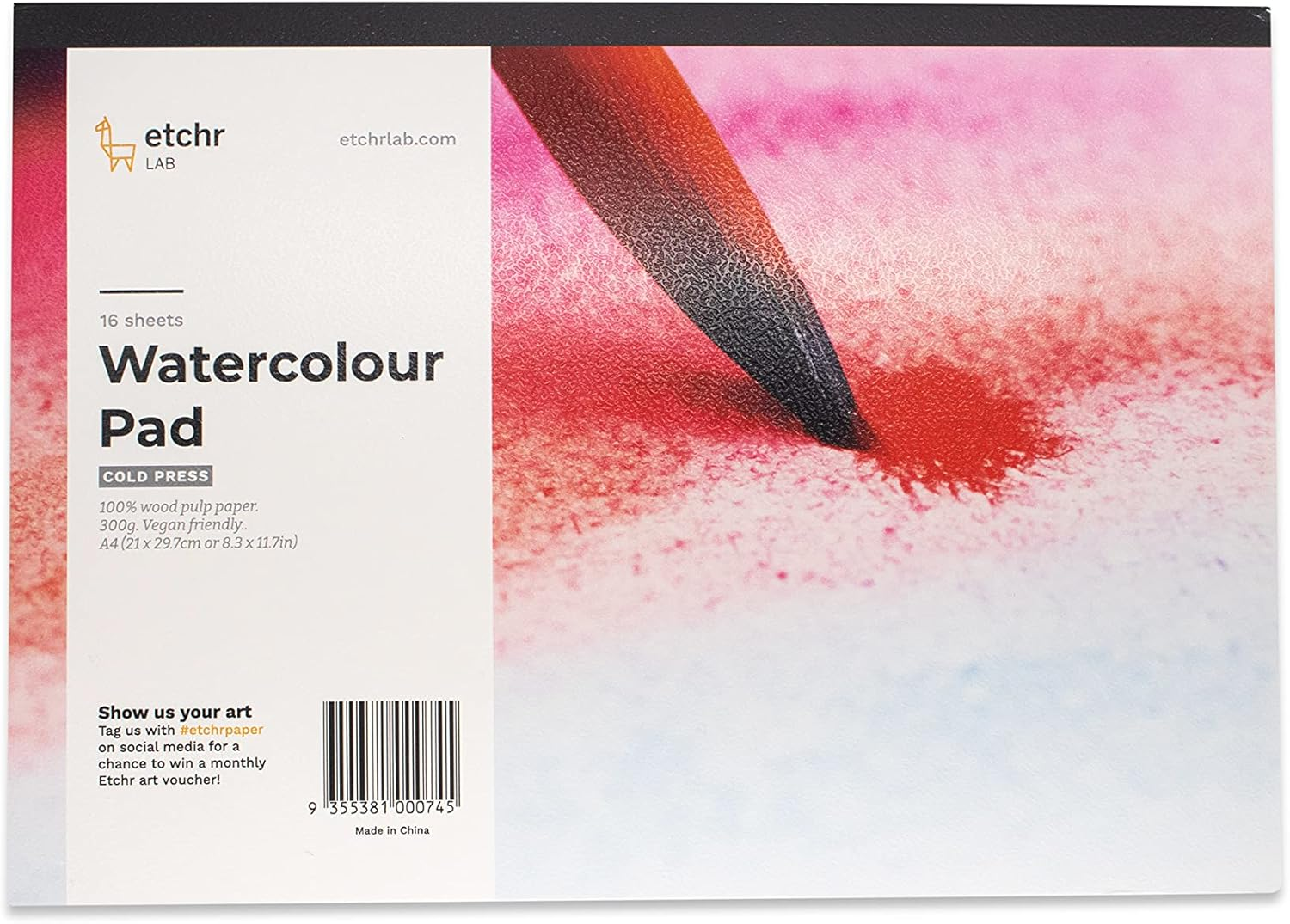 Etchr Lab A4 Hot Press Wood Pulp Watercolour Paper Block - 300 GSM (140 Lb), 16 Sheets | 100% Wood Pulp, Easy to Travel, Archival Quality for Kids and Adults, Beginner and Intermediate Artists