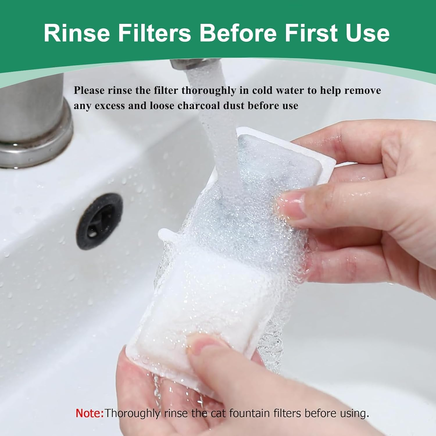 Hantoc Pack of 20 Replacement Filters for Drinking Fountains, Cat Fountains, 10 Pieces Carbon Filters and 10 Pieces Foam Filters for 3.2 L Battery Operated Cat Water Fountain P08 Replacement Filter image number 1