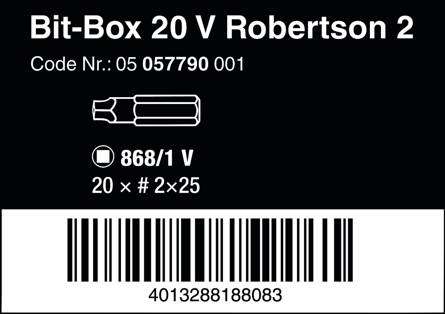 Wera 05057790001 Bit V Robertson 2, 20 Piece Box image number 2