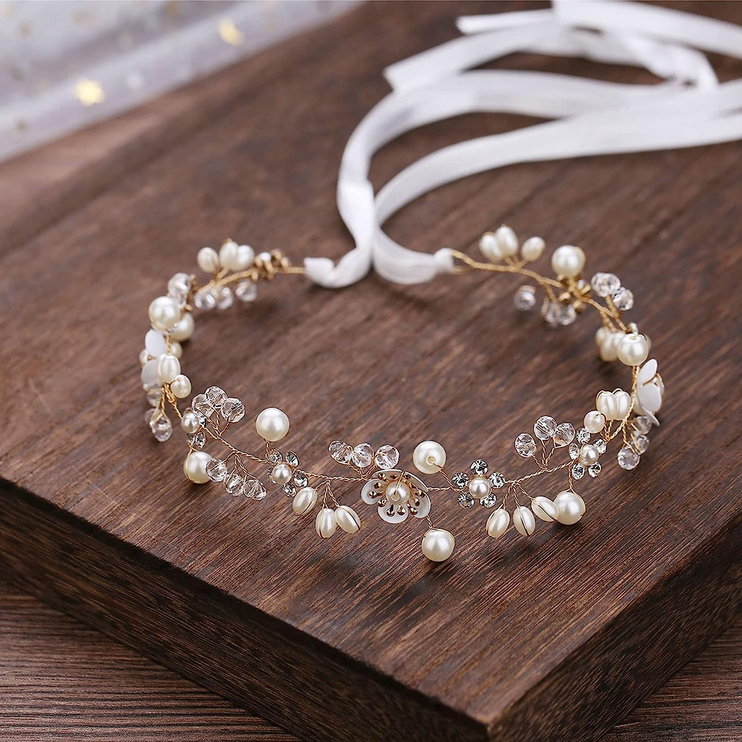 Crystal Bridal Headpiece with Golden Flowers, Bridal Headpiece, Bridal Headpieces Crystal Headband for Wedding, Accessory for Brides, Bridesmaids and Flower Girls, Elegant Hair Accessory (Silver-A) image number 4