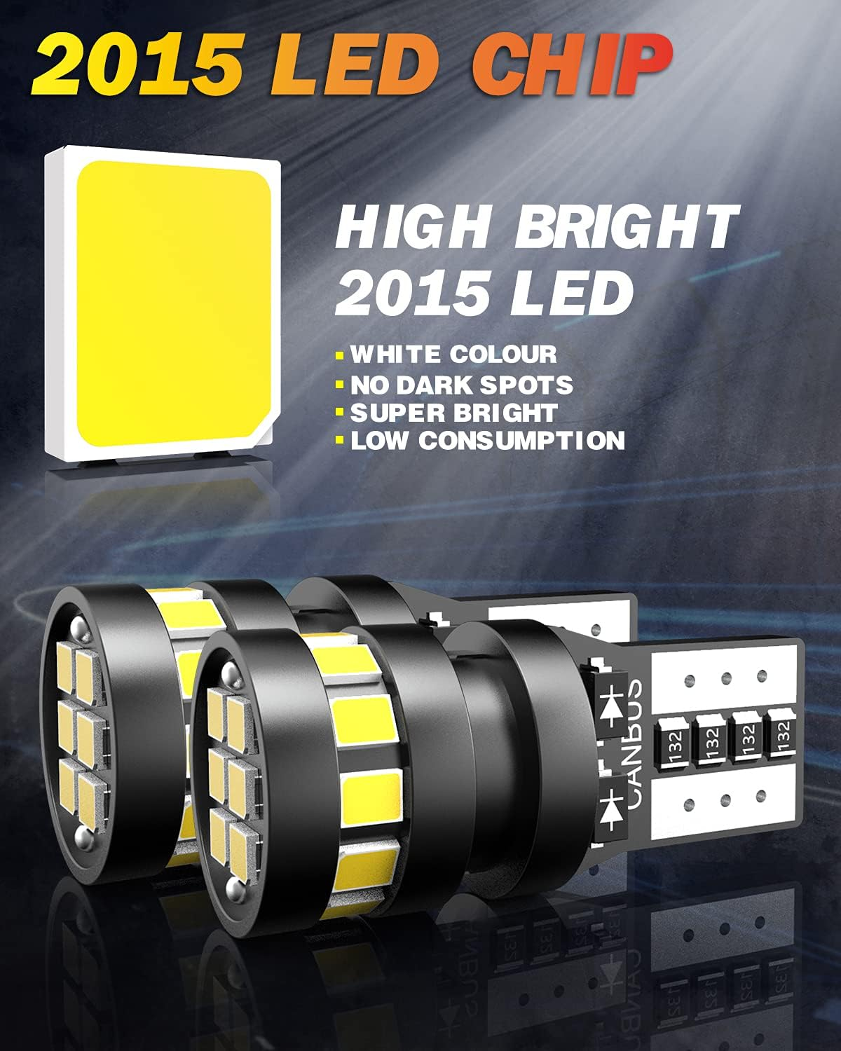 W5W LED Bulb, OUSHI Canbus Error Free T10 501 194 168 2825 12V Replacement Bulbs for Car Interior Dome Map Door Courtesy License Plate Lights, 6500K Xenon White(Pack of 4) - Ice Blue image number 5