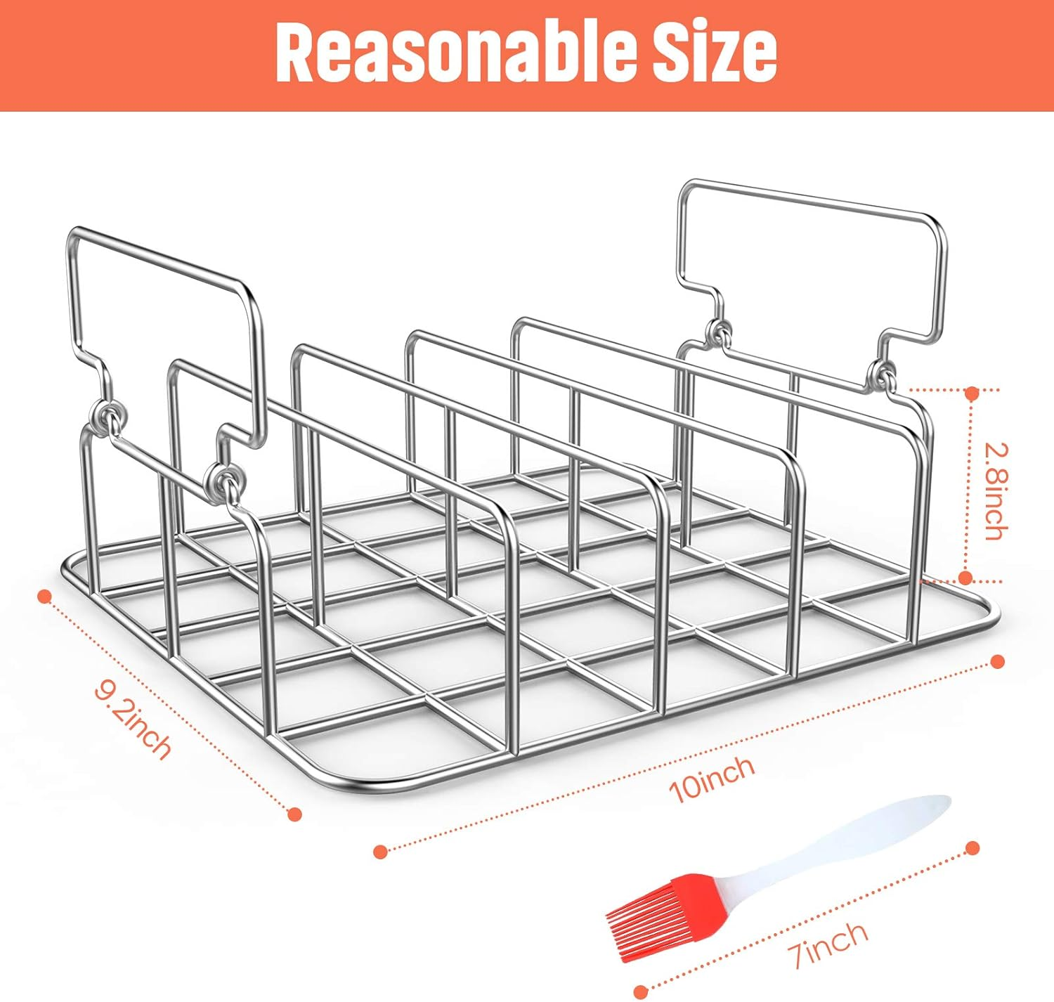 Durable Stainless Steel Rib Rack with a Silicone Oil Brush, BBQ Stand with 2 Handle for Smoker,Oven and Grill, Cook up to 5 Ribs at a Time image number 5