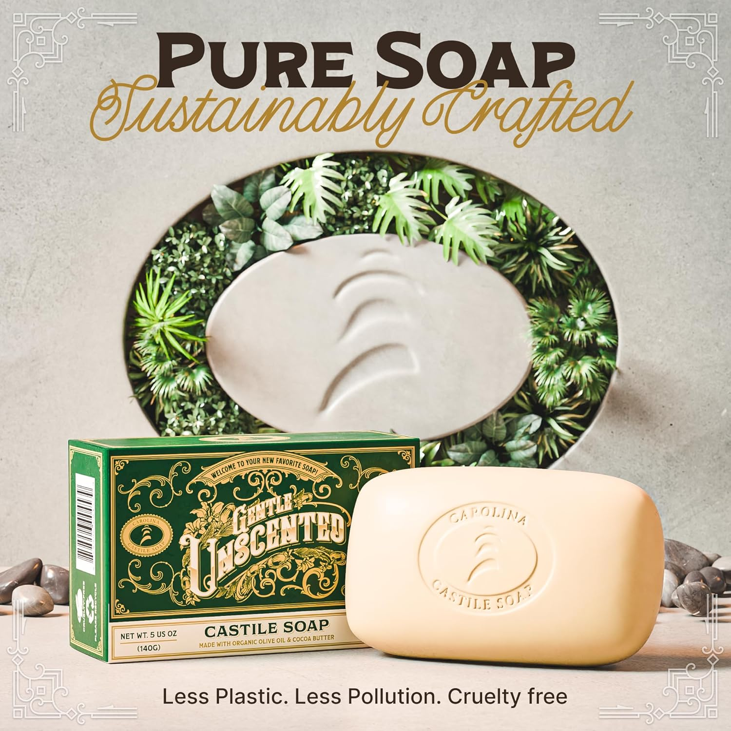 Pure Castile Soap Bars - 5 Oz Bar- Unscented Organic Soap Bars - All Vegan Olive Oil & Cocoa Butter Soap - Great Baby Castile Soap & for Those with Sensitive/Dry Skin & Acne image number 5