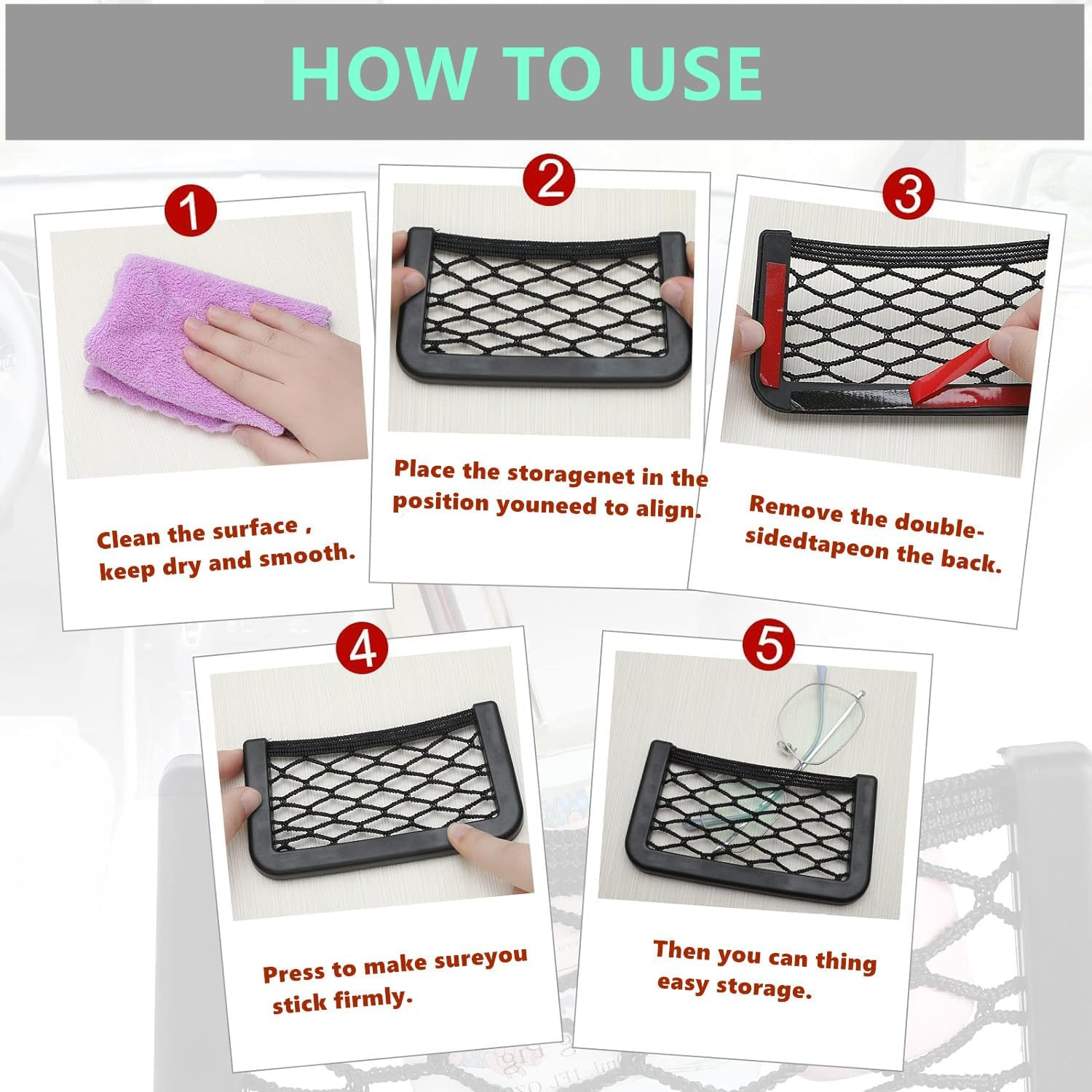 4 Pack Car Net Pocket, Car Storage String Bag Net Pocket, Seat Side Back Netting Pouch, for Phones, Cards(20 X9 Cm)(Black)