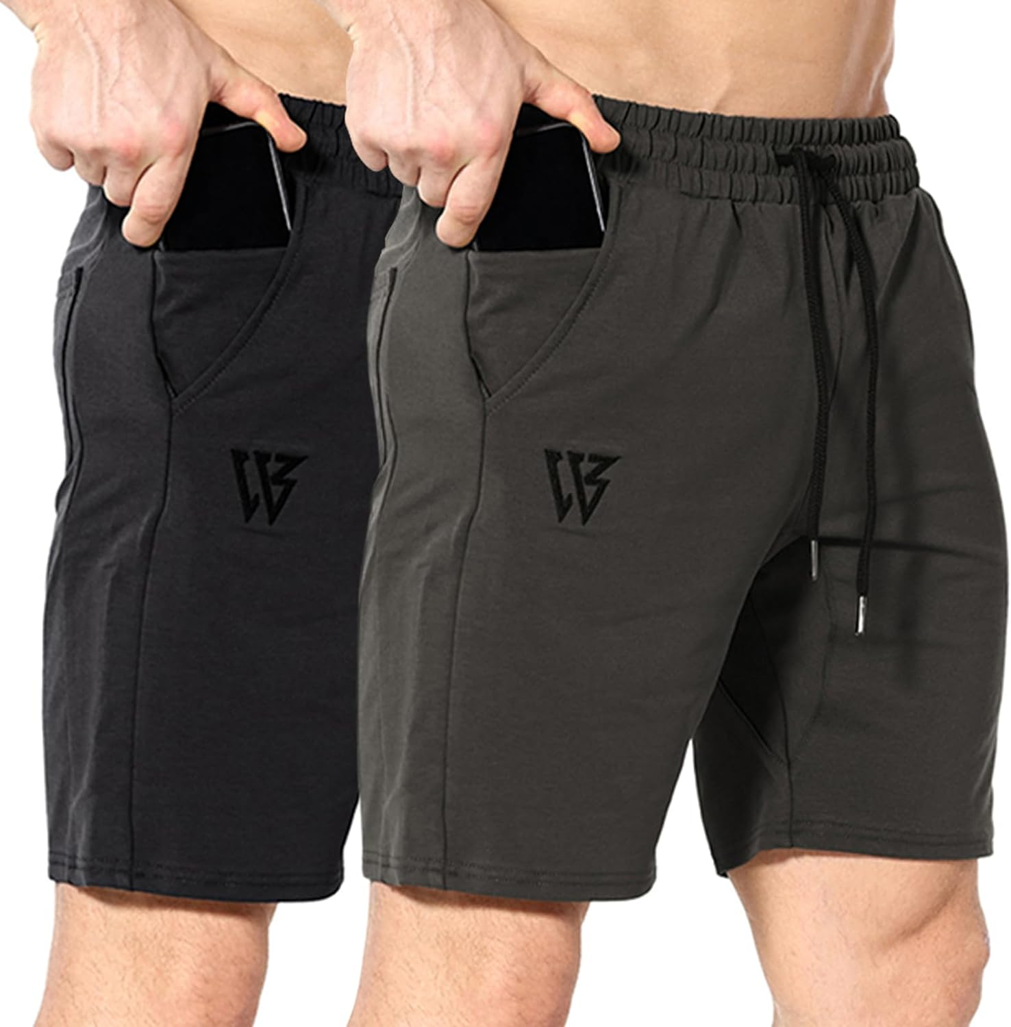 ZENWILL Mens Gym Running Shorts, Workout Athletic Bodybuilding Fitness Shorts with Zip Pockets
