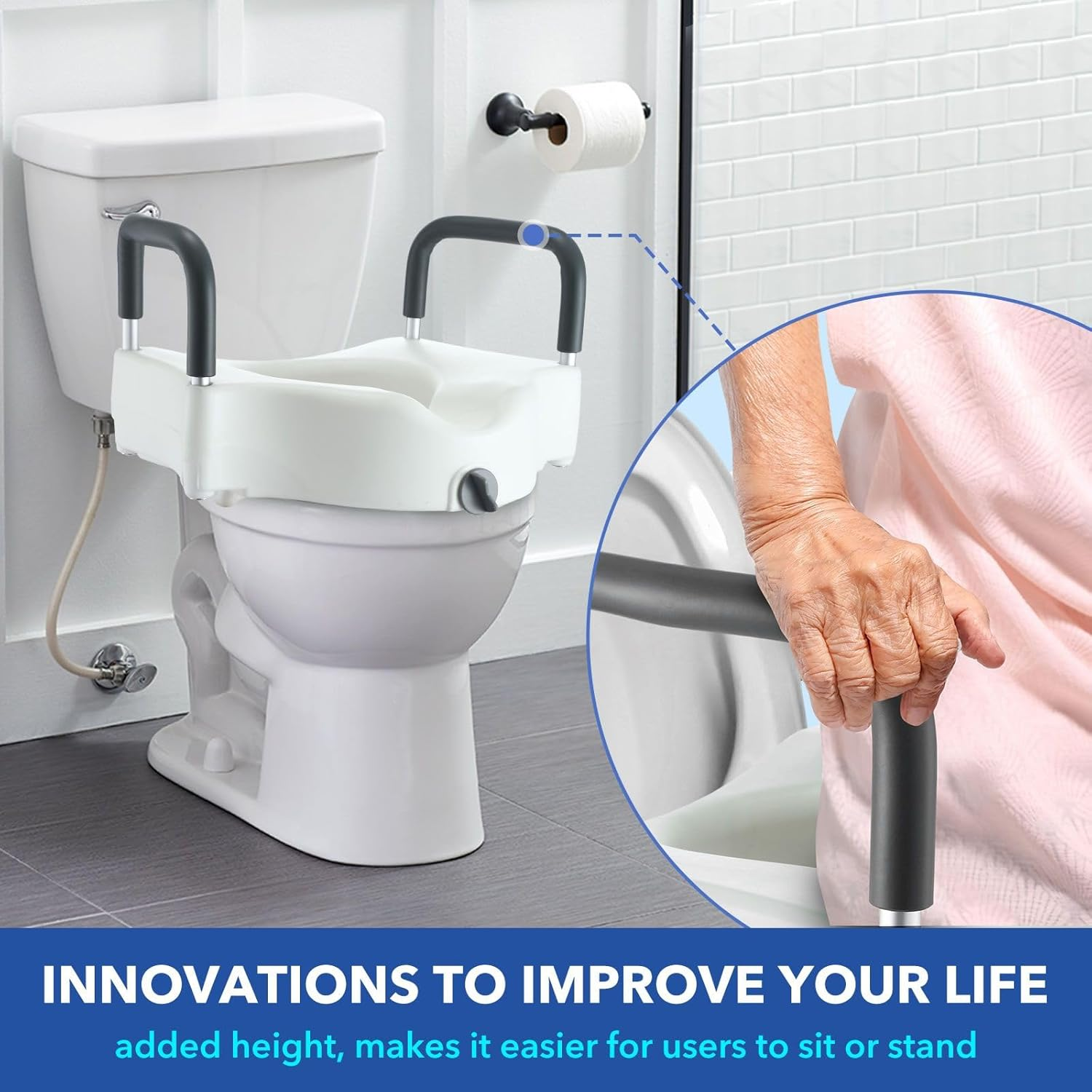 Raised Toilet Safety Seat Portable Elevated Riser with Armrest Bathroom Home Aid Safety for Seniors Pregnant 5Inch image number 2