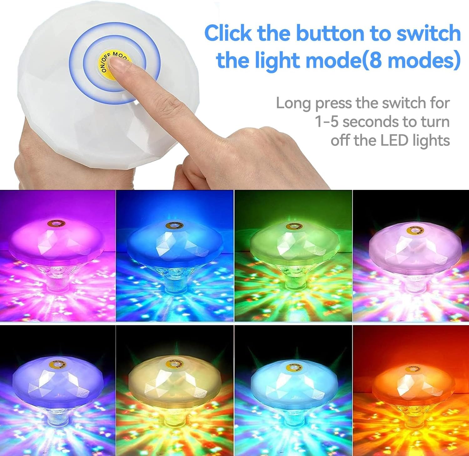 4 Pack Pool Lights Floating RGB Color Changing Battery Powered Swimming Pool Lights IP67 Waterproof LED Pool Accessories 8 Lighting Modes for Outdoor Pool Party Pond Decor image number 5