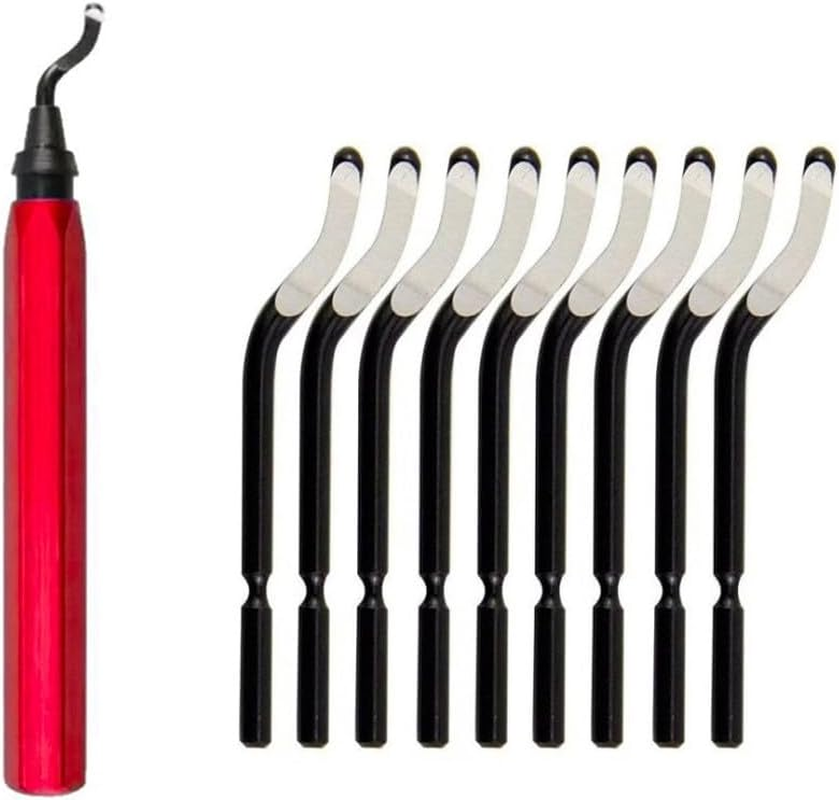 Walquicks 1 Set Deburring Tool Kit with 10 High-Speed Steel Blades - Non-Slip Handle Deburring Tool for Metal, Plastic, PVC Pipe, Copper, Resin & 3D Printed Edges - Professional Rotary Deburrer