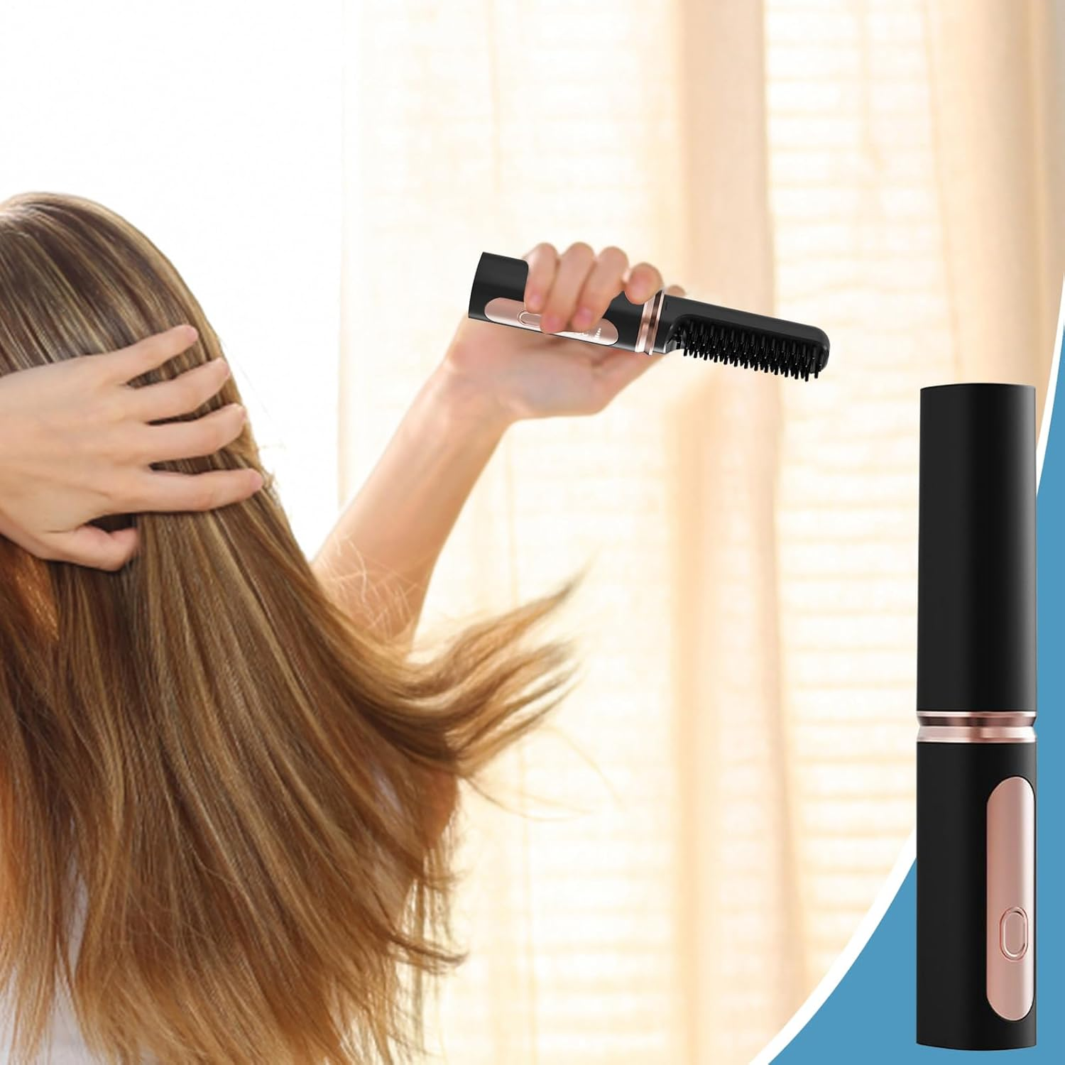 Meindin Hair Straightener Brush | Cordless Hair Straightening Brush,Usb Rechargeable Fast Heating Curling Iron Comb Styling Tools for Women Girls All Types Volumizing image number 1