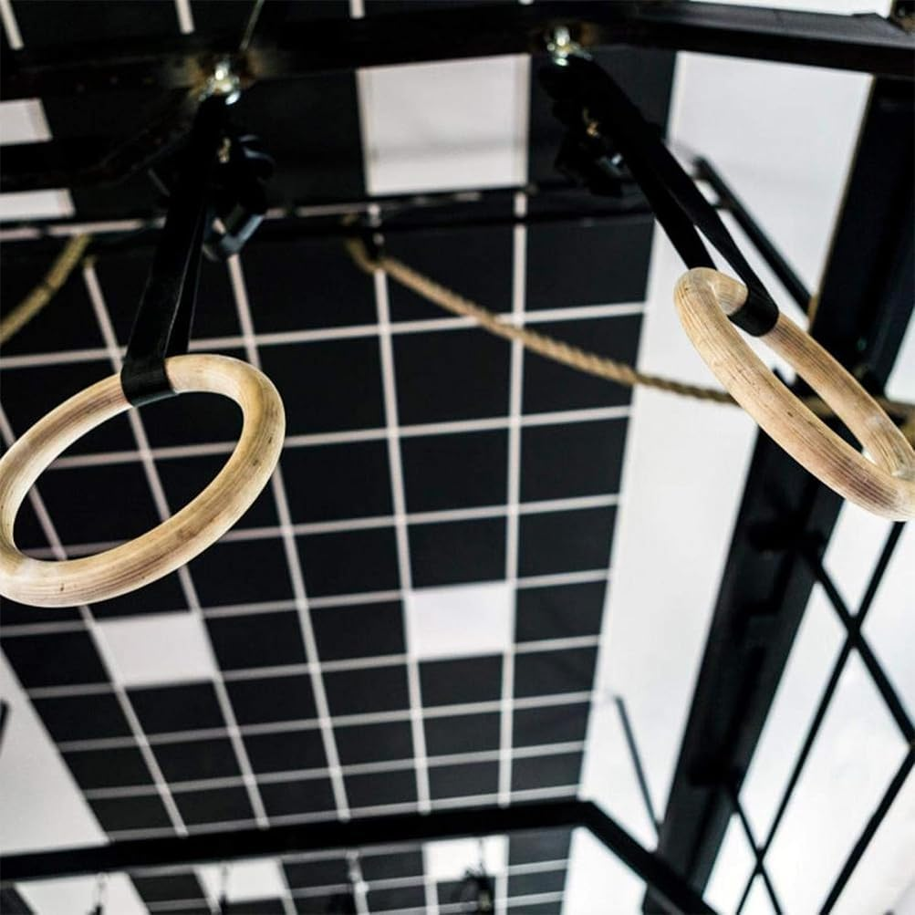 HPAMR 1 Pair of Wooden Gymnastics Rings 28Mm, Olympic Strength Training Gym Rings with Straps - Non-Slip Birch Wooden Rings Gymnastics 28Mm, Adjustable Straps, Ergonomic Pushup Handles