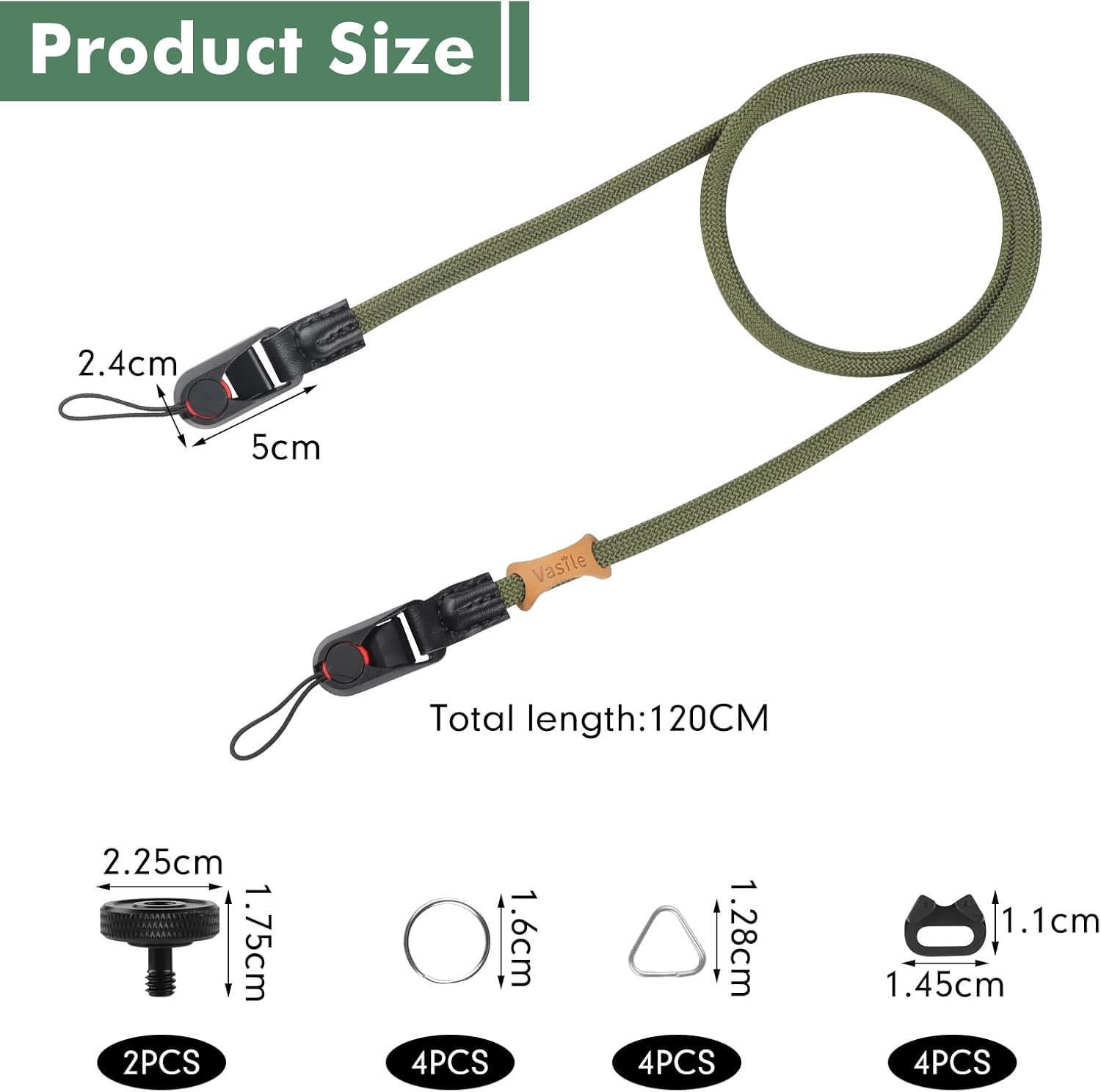 Yplonon Camera Strap with Quick Release - Climbing Rope Camera Strap, Carry Strap for Camera, Shoulder Strap & Wrist Strap for Nikon, Sony, Fuji, DSLR & Compact Cameras - round Rope Green image number 2