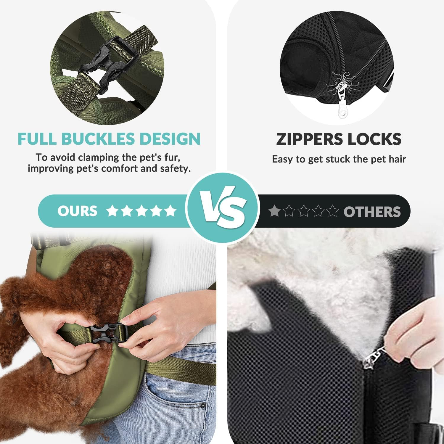 Slowton Dog Carrier Backpack, Adjustable Pet Dog Front Carrier, Legs Out & Easy-Fit & Breathable Dogs Safety Carrier Travel Bag for Puppy Small Medium Dogs for Camping Hiking Cycling image number 3