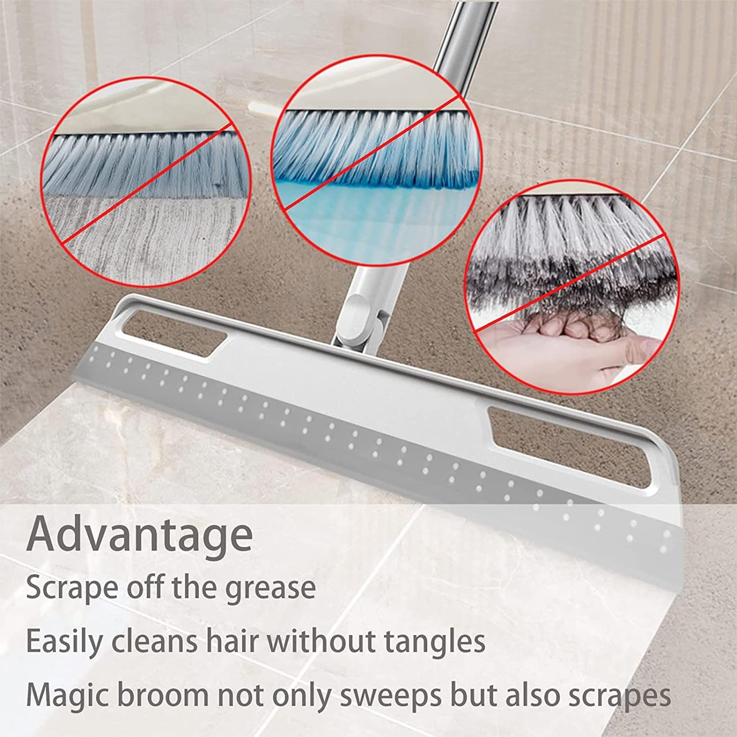 Multifunction Magic Broom, Household Silicone Wiper Floor Squeegee Non-Stick Hair Sweeping Tool 4 in 1 Adjustable Floor Scraping Sweeper for Bathroom, Window, Kitchen, Tile Floor Cleaning (Grey) image number 3