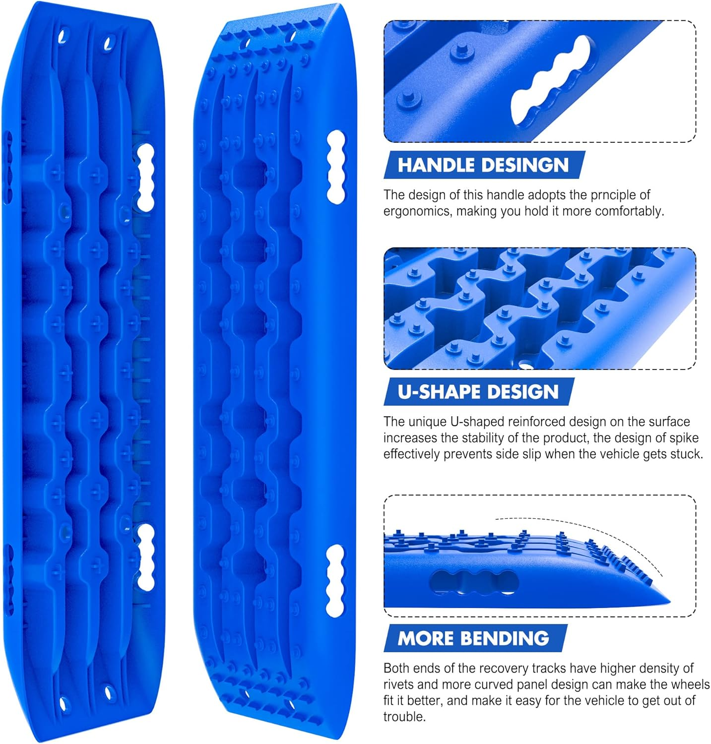 X-BULL Recovery Tracks 4X4 Recovery Boards Offroad 4Wd Tracks 22046LBS/10000KG Stand for Automotive Accessories Tires and Wheels in the Sand Mud Snow(Gen 2.0 Blue) image number 5