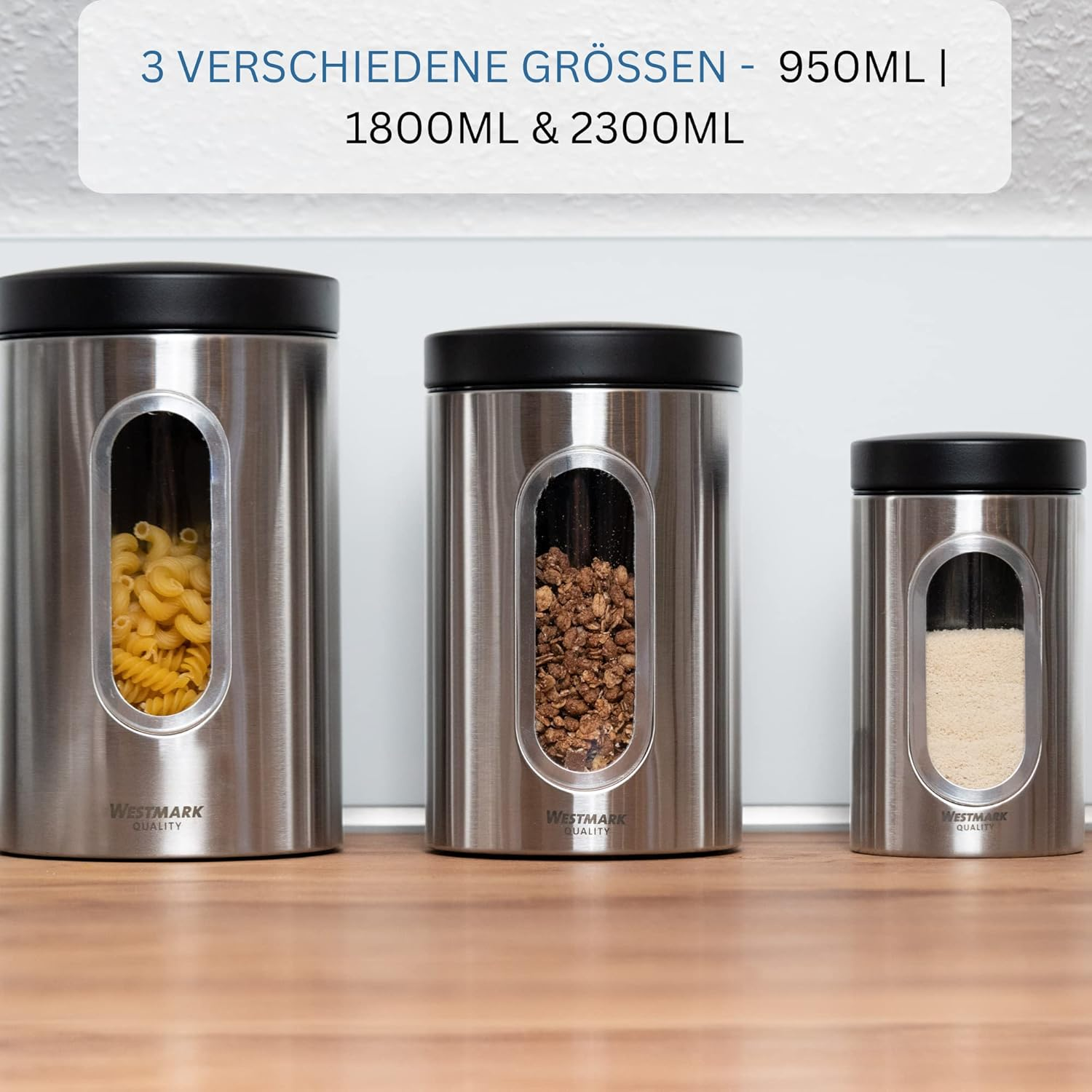 Westmark Storage Jar with Lid and Window, Diameter 13 Cm, Bpa-Free Kitchen Organiser, 100% Rustproof Stainless Steel, Available in 3 Sizes (2300 Ml) image number 6