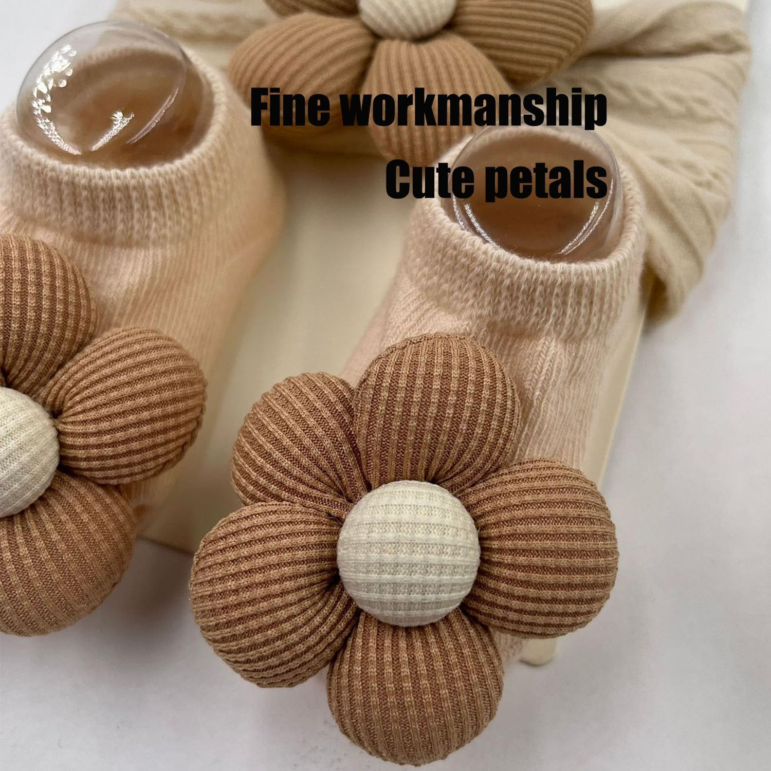 Baby Girls Nylon Headbands Socks Set, Baby Girls Headbands and Bows Nylon Elastic Hair Bands Hair Accessories for Newborn Infant Toddler Kids (Beige, S) - Brown image number 3