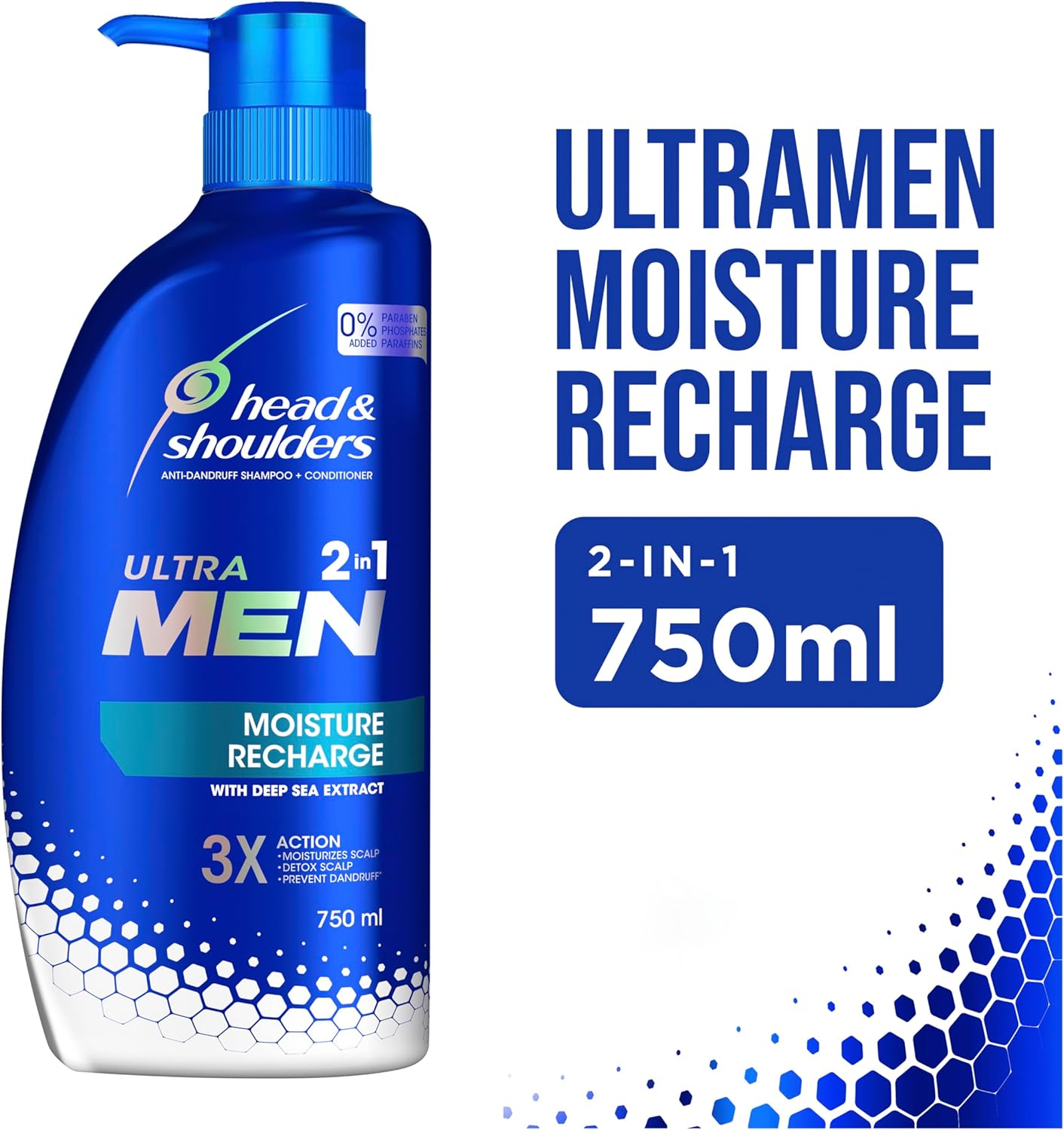 Head & Shoulders Ultra Men 2-In-1 Moisture Recharge Anti-Dandruff Shampoo and Conditioner 750 Ml image number 3