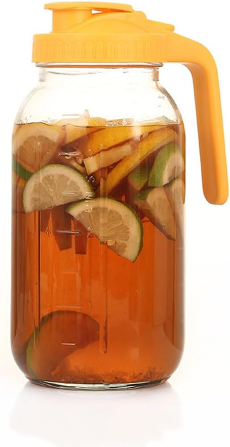 64 Oz/32 Oz Glass Water Bottle with Lid and Spout, Wide Mouth Mason Jar Water Bottle for Iced Tea, Juice, Cold Brew Coffee (Yellow, 32Oz)