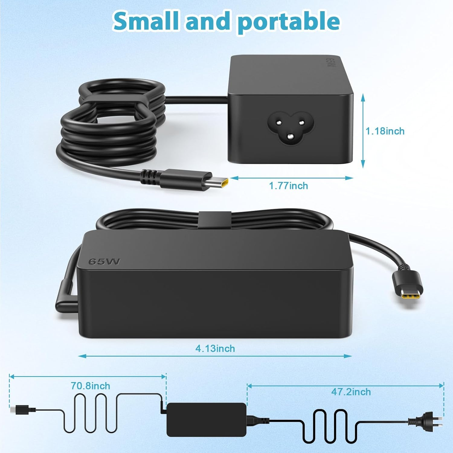USB C Laptop Charger 65W Fast Type C Chromebook Charger Compatible with Lenovo, HP, Samsung, Acer, Asus, Google, Universal USB Type-C Laptop Chargers Also Works with 45W Devices image number 3