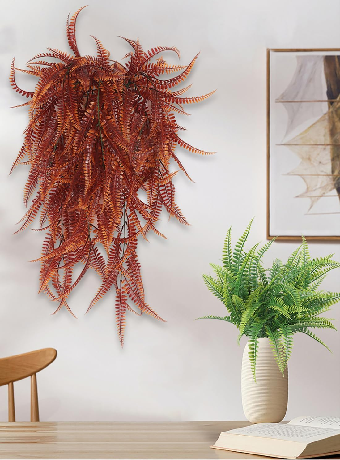 JLHOUSE AUA7004-2 Artificial Plants Faux Hanging Plant Fake Boston Ferns Vines Outdoor UV Resistant Plastic Plants for Spring D&eacute;cor Home Garden Office Wedding Decor, Sunred(2 Pcs) image number 5