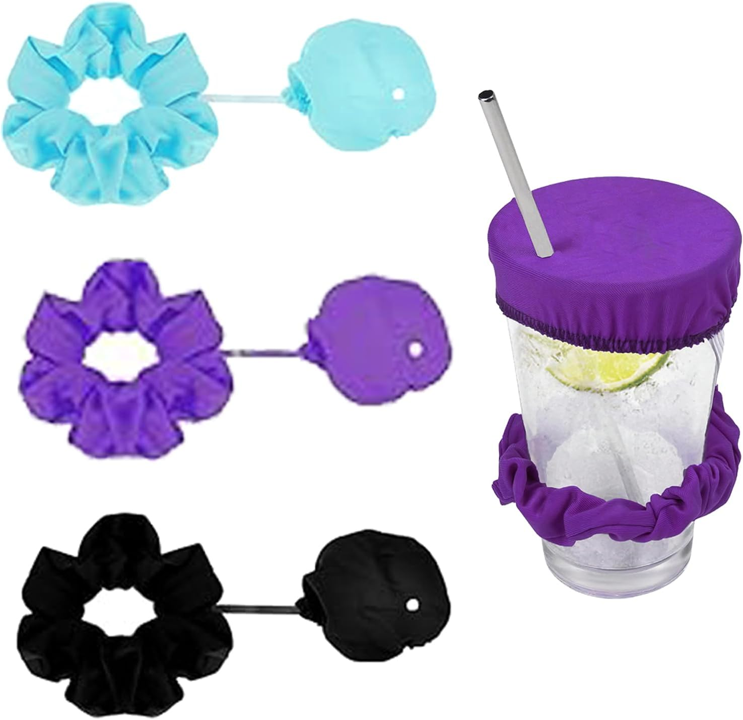 Pack of 3 Ko Drop Protection Bracelet, Drink Protection Lid, Cap Scrunchie Hair Band, Drink Cover, Hair Scrunchie, Reusable Drink Lid, Night Cap, Ideal for Bars and Parties image number 6