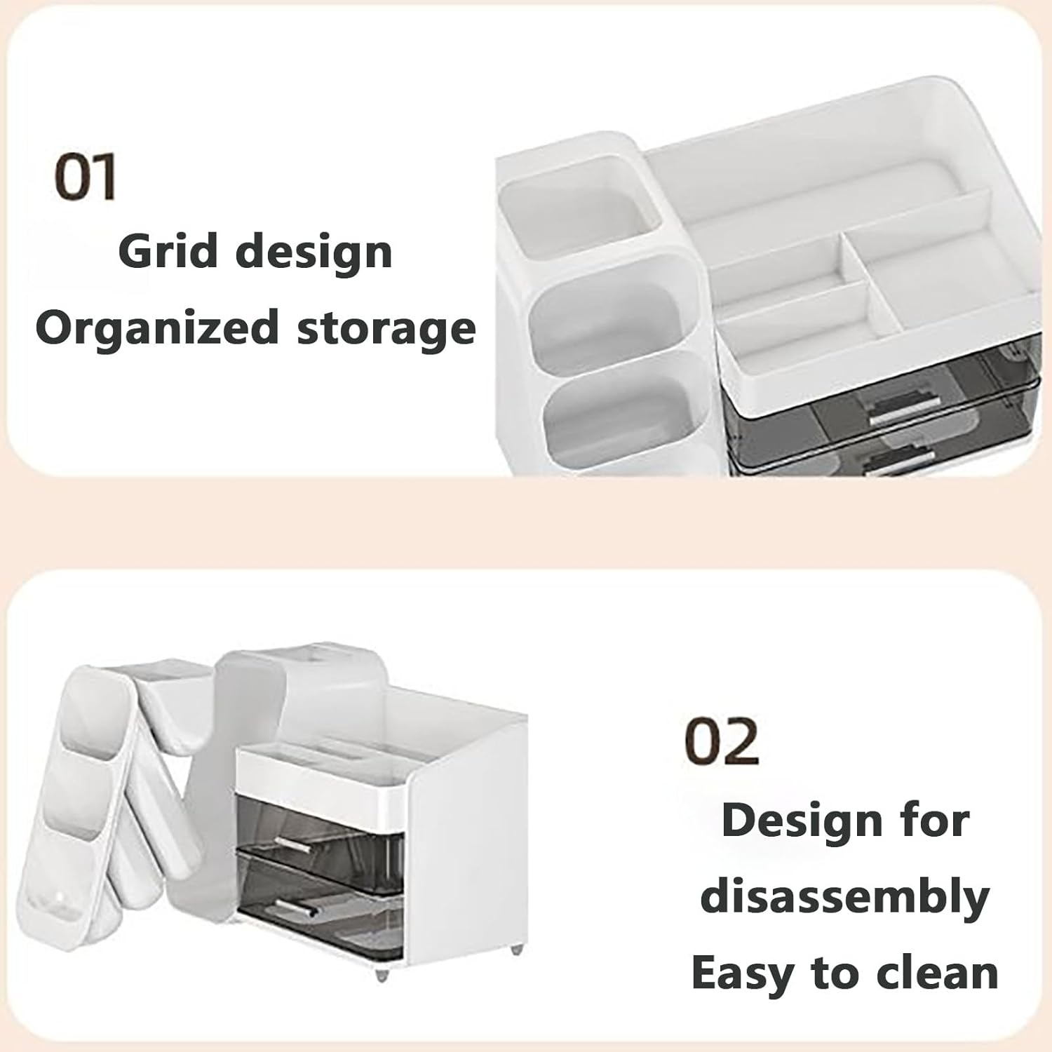 SYGELER Makeup Organizer with Drawers, Brush Holder, Bathroom Vanity, Storage and Organizing Box, White Skincare and Beauty Tool Storage Box image number 5