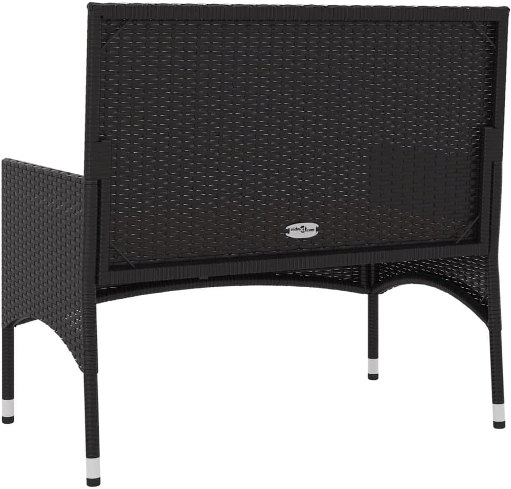 Vidaxl Outdoor 2-Seater Garden Bench in Black Poly Rattan with Removable Cream Cushions, Durable and Low-Maintenance, Ideal for Garden and Terrace Setting - Black And Cream image number 6