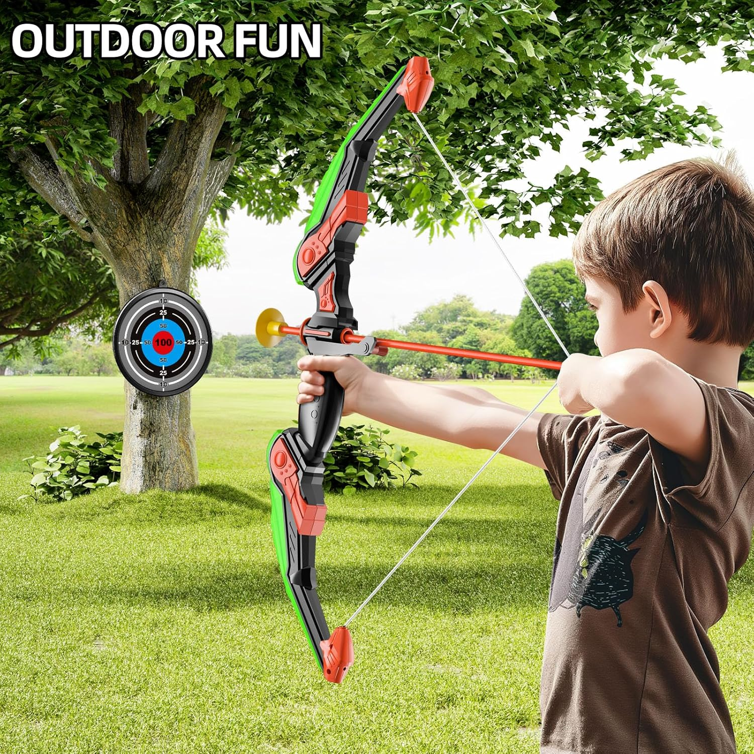 Kids Bow and Arrow Set, LED Light up Archery Toy Set with 10 Suction Cup Arrows,Target & Arrow Quiver, Bow and Arrows Set Toys 3 4 5 6 7 8 9 10 11 12 Year Old Kids Boys Girls (Green) image number 4