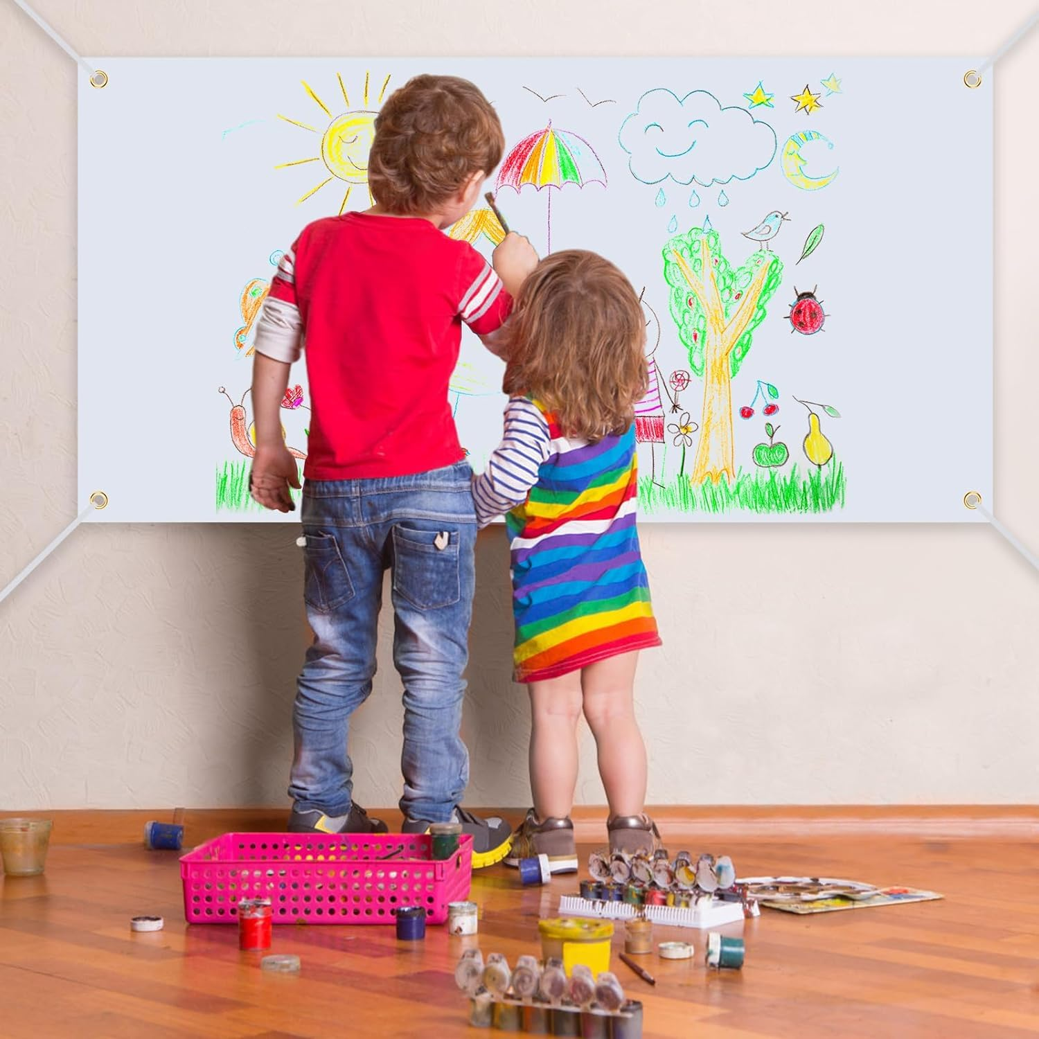 2 Sets 2 X 4 Ft Blank Banners, Large Blank Vinyl Banner Signs with Hanging Ropes, DIY Sublimation Vinyl Banners for School, Birthday, Party Indoor Outdoor Decor image number 6