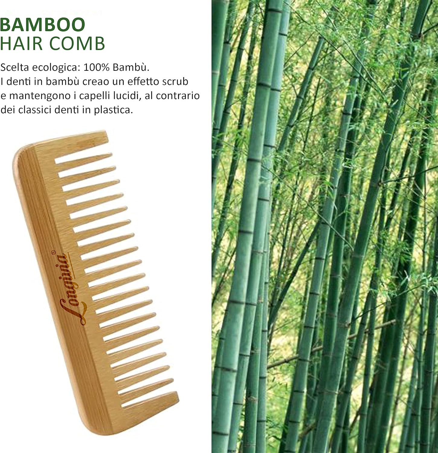 Longivia&reg; Comb for Curls Hair Ecological Wooden Comb Coarse 100% Natural Bamboo Curling Comb Natural Curls - Comb Wide Tooth Comb image number 4