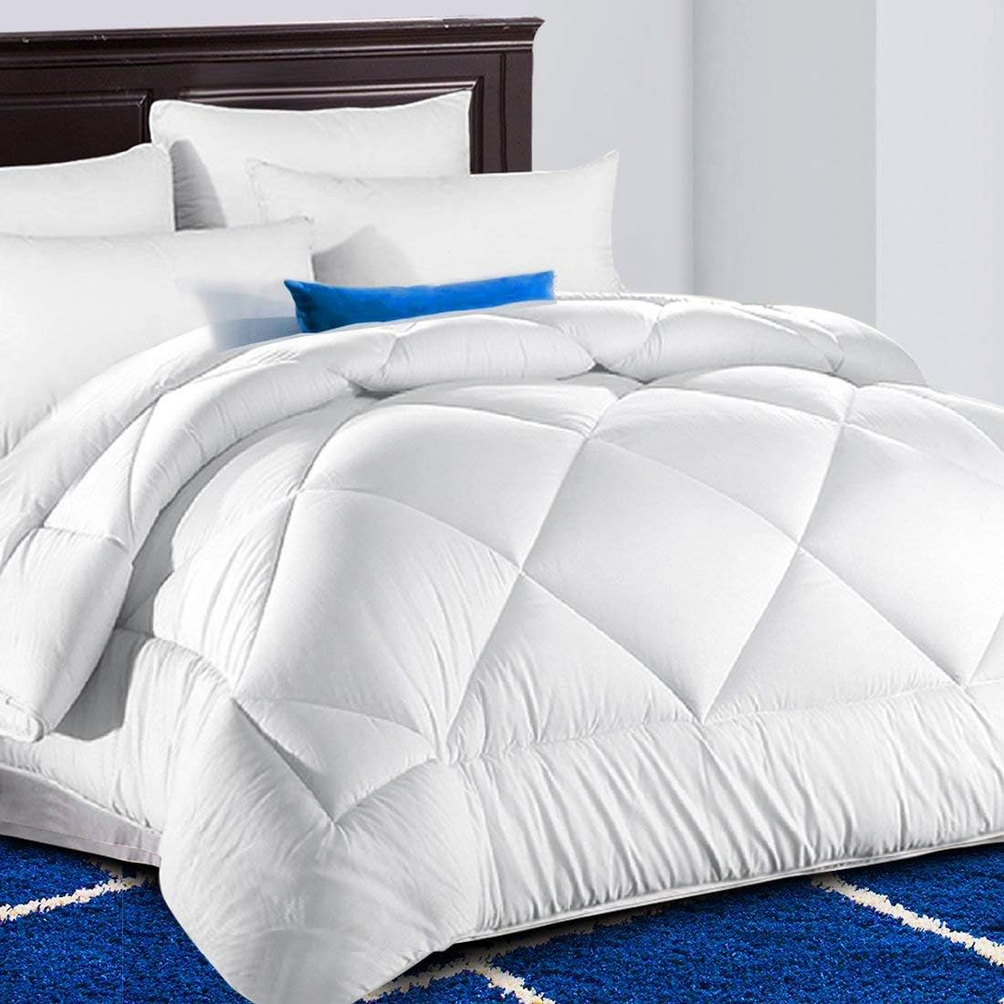 TEKAMON All Season Queen Comforter Winter Warm Summer Soft Quilted down Alternative Duvet Insert Corner Tabs, Machine Washable Fluffy Reversible Collection for Hotel, Snow White image number 4