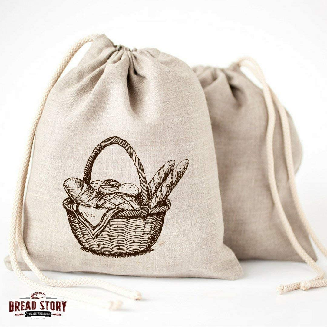 Linen Bread Bags - 3 Pack 30 X 40 Speical Art Design Unbleached Linen Reusable Food Storage for Homemade Artisan Bread image number 3