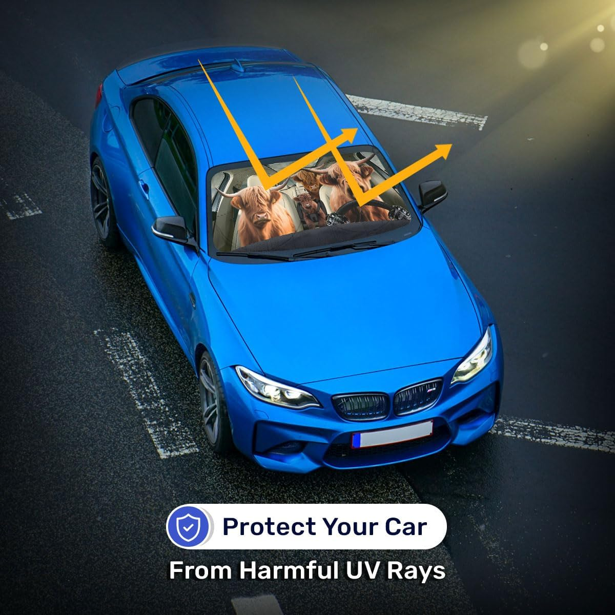 GENANY Highland Cow Family Funny Windshield Sun Shade for Car SUV Truck (55X29 Inches), Automobile Sunshade, Protector Blocks UV, Car Accessories image number 6