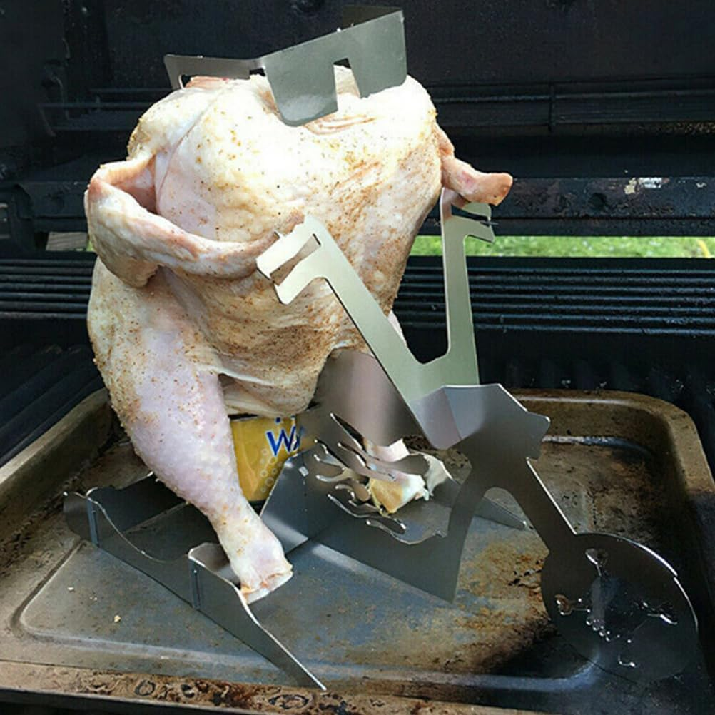 HANABASS Novelty Chicken Holder for Grill Foldable Stainless Steel Roaster Rack Stand for Grill Oven Smoker Whole Chicken Roaster, Silver image number 6