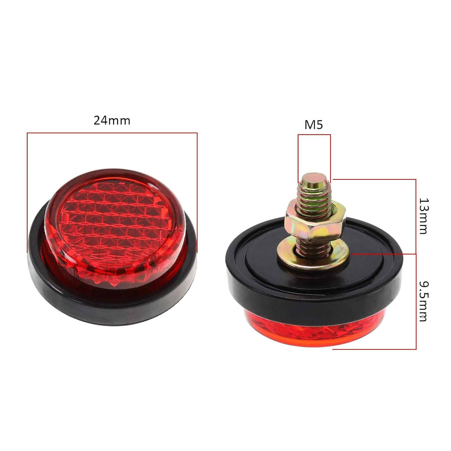 Ecsing 6PCS Red Motorcycle Mini License Plate Reflector M5 Screw Mount round Warning Reflector Tag Bolt for Motorcycle Bicycle Car Tractor Truck Boat image number 5