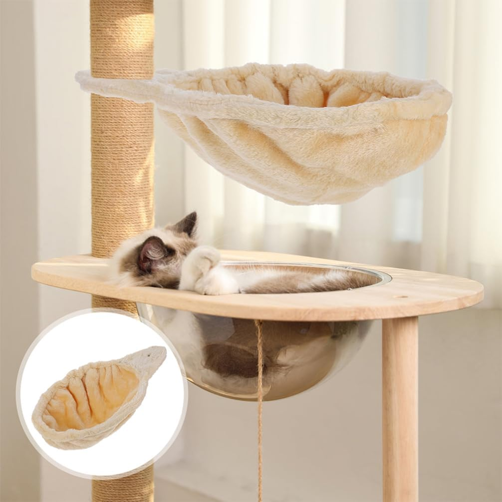 Kisangel Cat Hammock Bed Cat Tree Hanging Hammock Plush Climbing Bed Nest Basket for Indoor Home Lounger Attachment, Beige