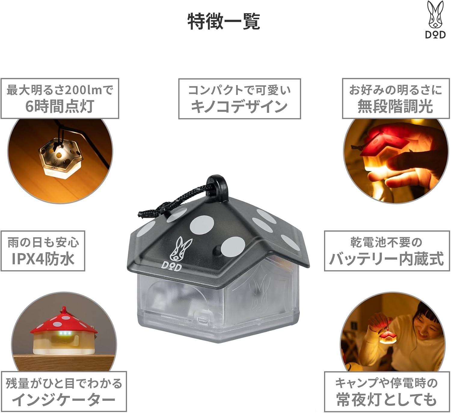 DOD L1-987-CL Mini Mushroom Light, LED Lantern, USB Rechargeable, Small, Lightweight, 200 Lumens, 6-60 Hours image number 3