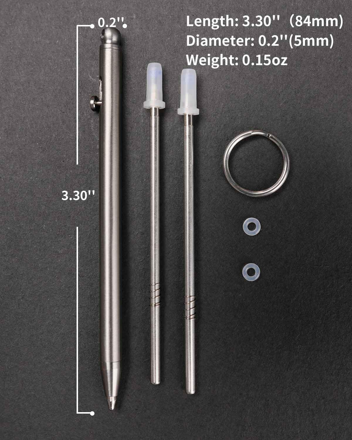 Titanium Mini Bolt Action Pen, 3.30 X 0.20 Cm, Keyring, 0.15 Oz image number 6