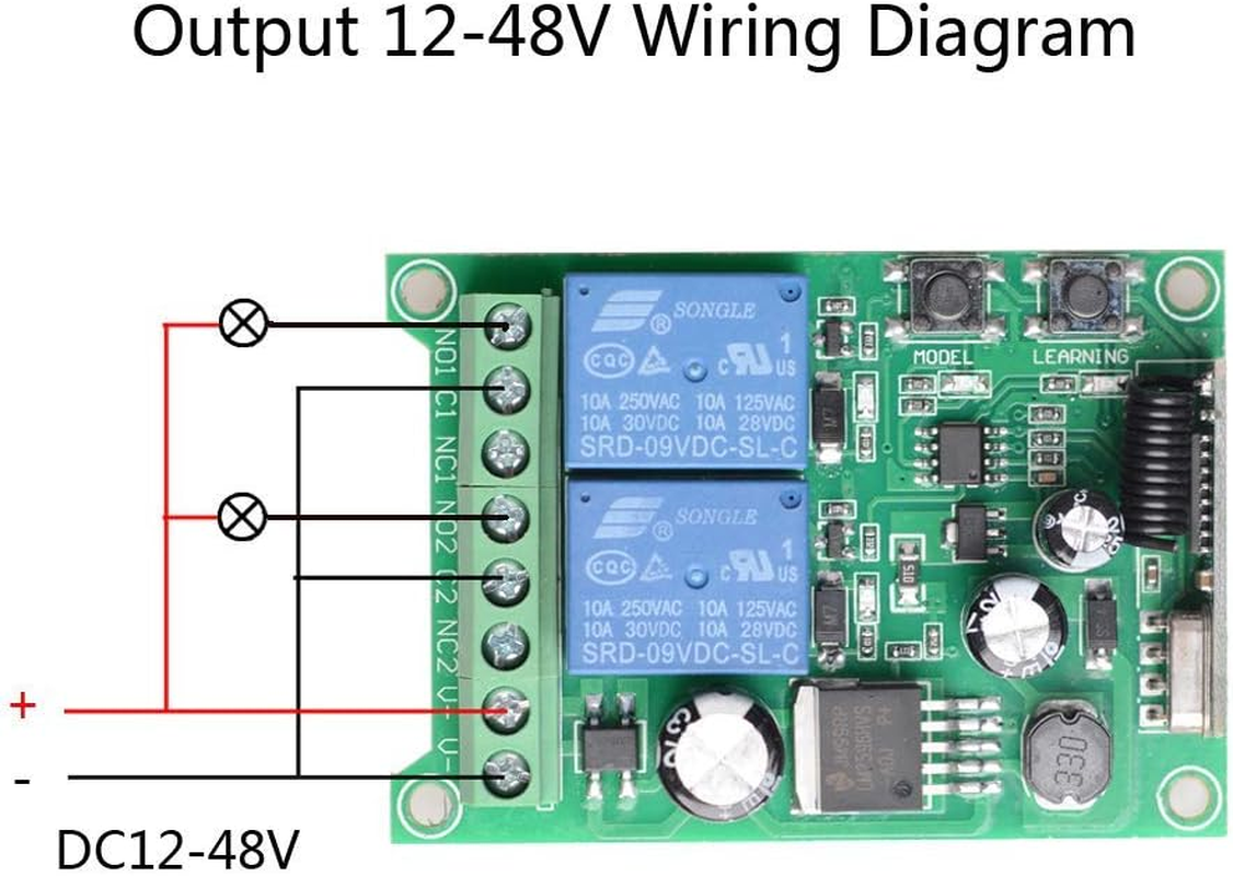 DC 12V Universal Wireless Remote Control Switch 433Mhz 2CH 10A Relay Receiver Module with 2 Channel Remote Transmitter DC 24V 36V 48V Wireless Switch for Various Wireless Controls image number 5