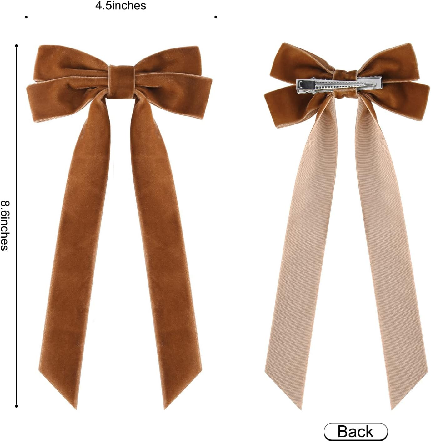 Velvet Hair Bow, Pack of 2 Exquisite Hair Clips with Bow, Velvet Hair Bows Elegant Hair Accessories Bow for Girls Women Everyday Party Wedding Hair Accessories (Brown) image number 5