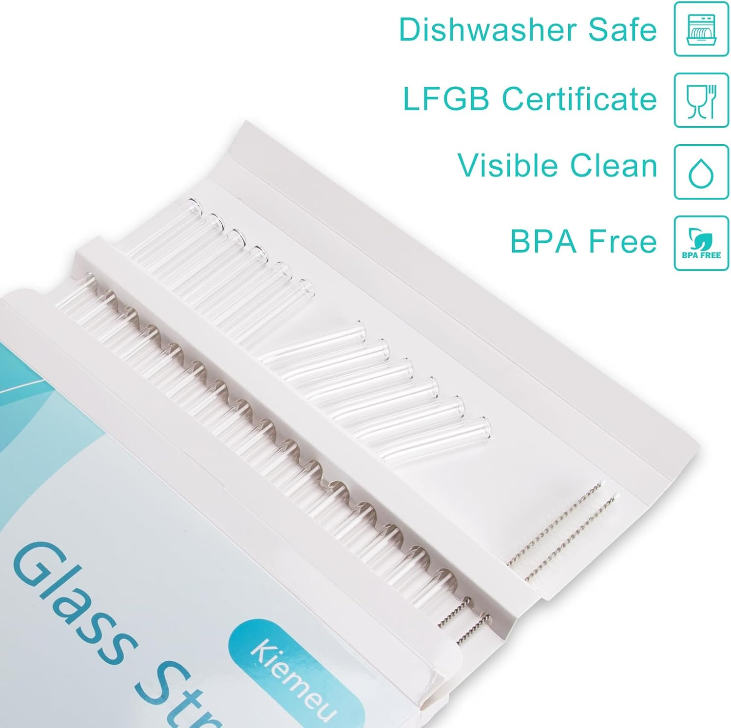 Kiemeu 16 Pack Clear Glass Straws for Drinking, &Phi;10 Mm Wide Straws for Smoothies, Cocktail and Other Drinks, Family Pack image number 5