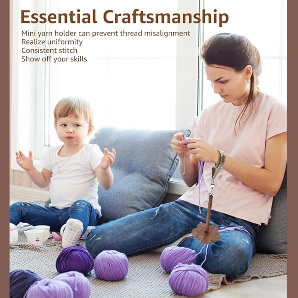 Wooden Wrist Yarn Holder with Wristband, Portable Knitting Organizer, Crochet Storage Supplies