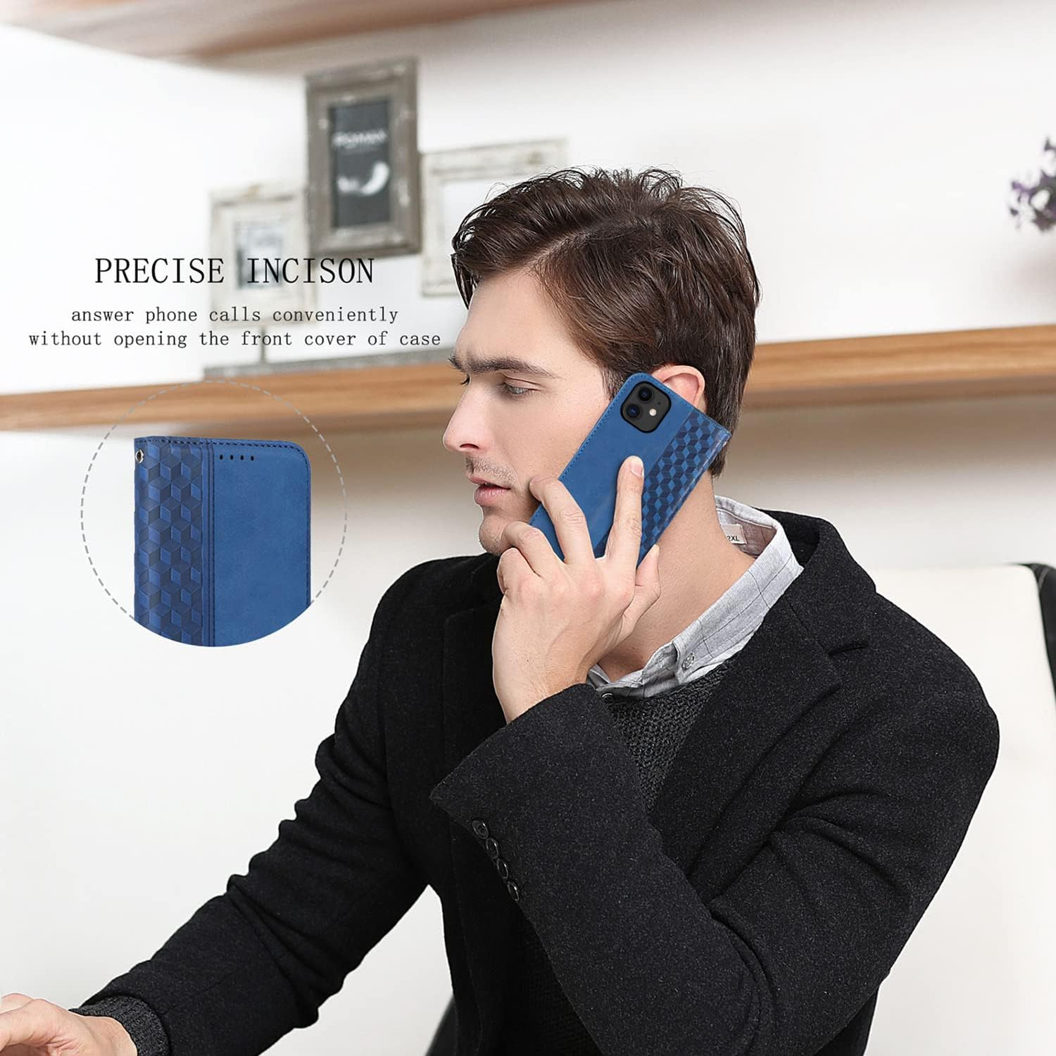 Case for Iphone 11, Shockproof PU Leather Flip Folio Cover with Card Slots, Magnetic Wallet Case for Iphone 11, Blue image number 7