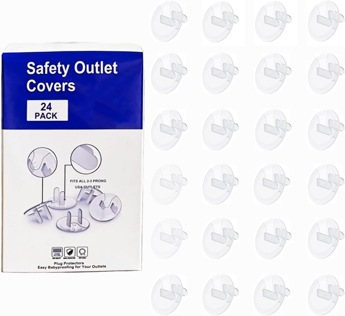 Baby Safety Clear Outlet Covers (24 Pack), Durable Plastic Plug Covers for Power Sockets, Child Proof Electrical Protector Safety Caps