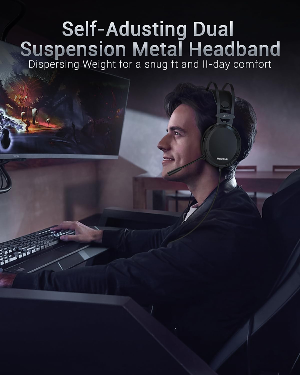 NUBWO Gaming Headsets PS4 N7 Stereo Xbox One Headset Wired PC Gaming Headphones with Noise Canceling Mic, over Ear Gaming Headphones for Pc/Mac/Ps4/Xbox 1/Nintendo Switch/Mobile-Black - Red image number 5