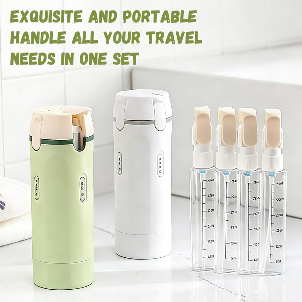 4 in 1 Travel Dispenser Bottle, Mini Shampoo Dispenser Portable Travel Bottle Set, Leak Proof Travel Size Containers, for Flights Gym Bag Weekends Away (Green)