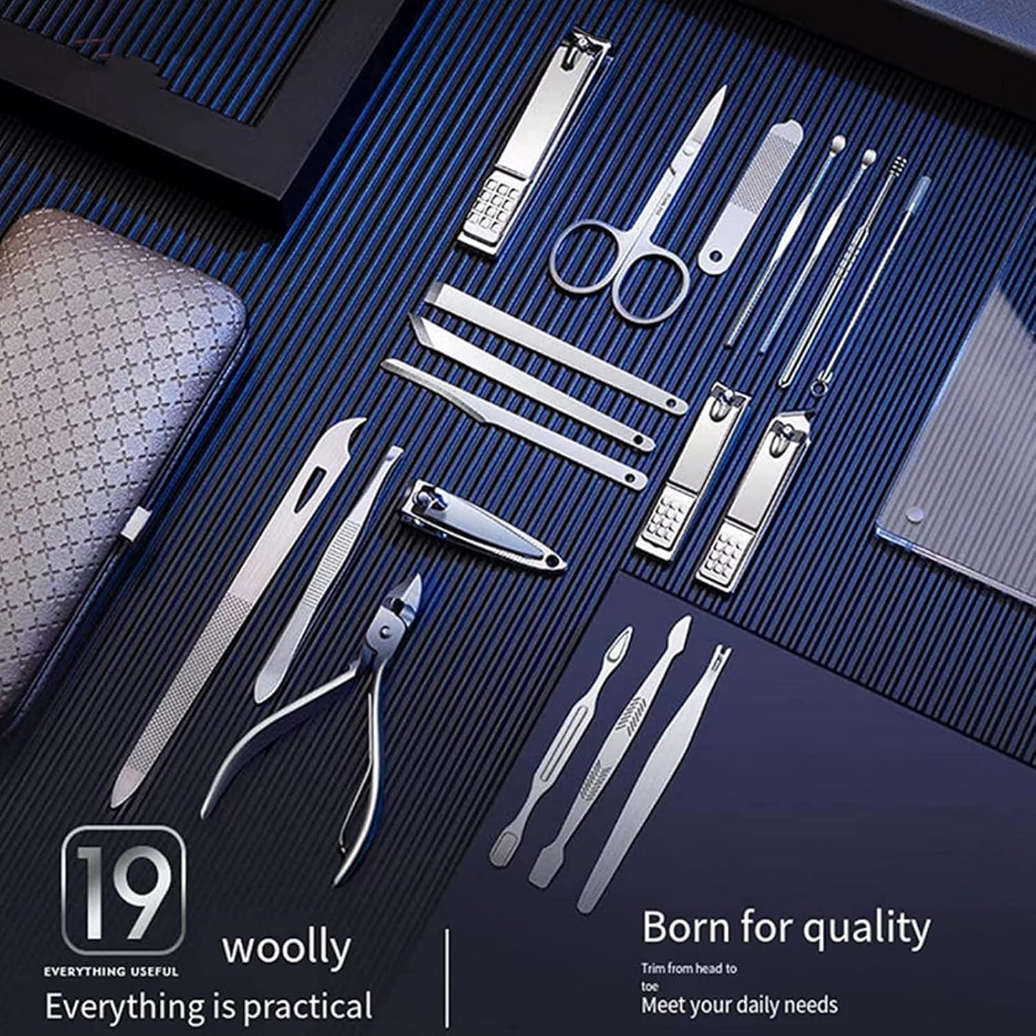 Travel Manicure Set - Stainless Steel Manicure Set Of,Professional Grooming Kit, Scissor Tweezer Ear Pick Tools Grooming Kits with PU Leather - Black image number 5