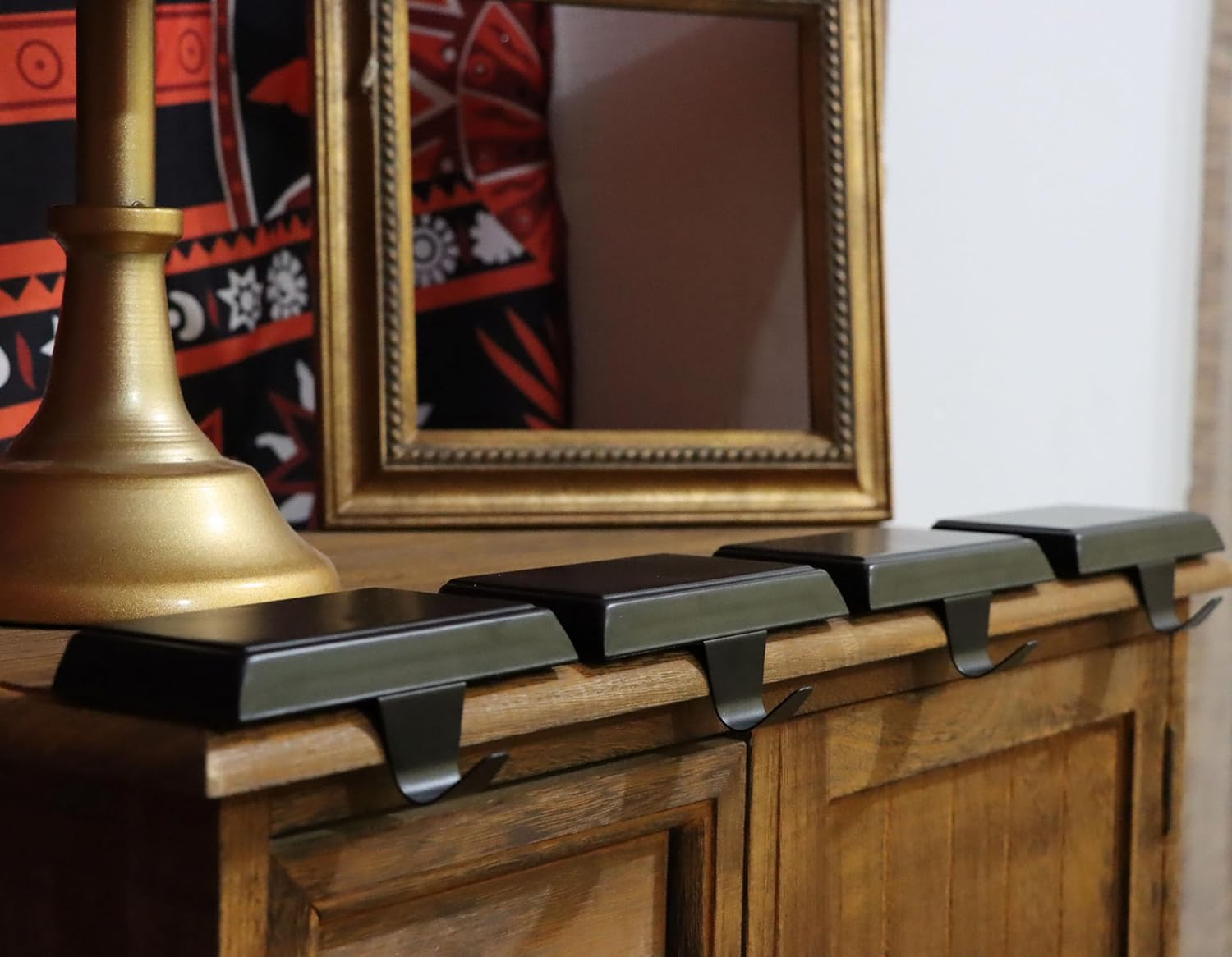 4PC Christmas Stocking Holder for Mantle, Reusable Christmas Stocking Hooks, Xmas Hanger for Fireplace Christmas Decoration Ornaments Hanging Shelf Floor image number 4