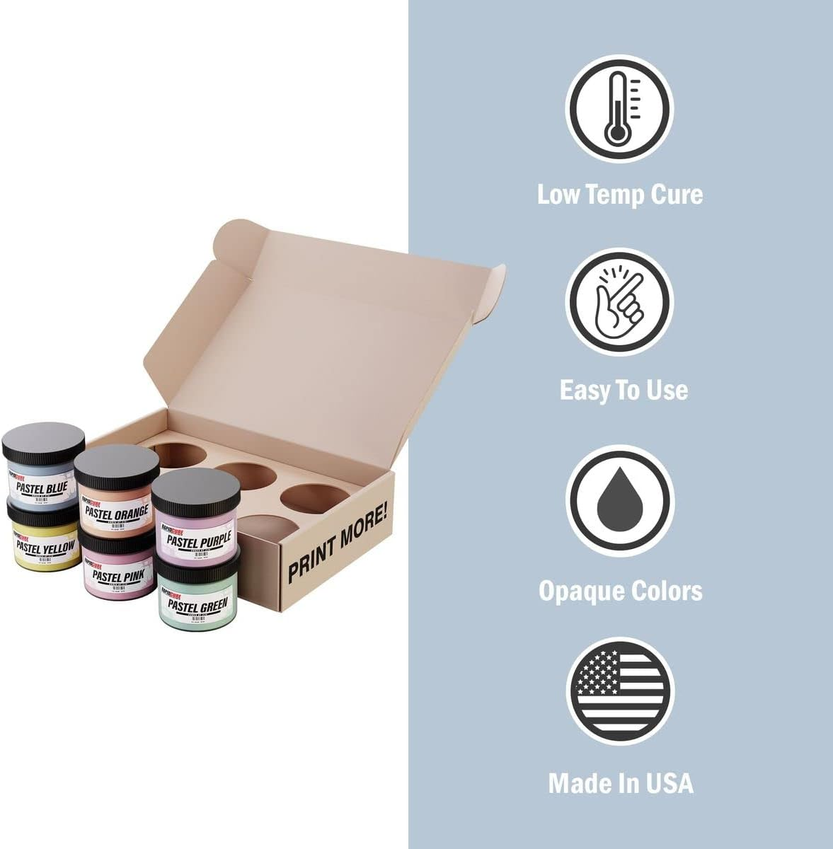 Screen Printing Ink Set - Rapid Cure&reg; Pastel 6 Color Plastisol Ink for Screen Printing Fabric - Low Temperature Curing 8 Oz. Plastisol Ink by Screen Print Direct&reg;- Inks for Silk Screens and Mesh image number 5