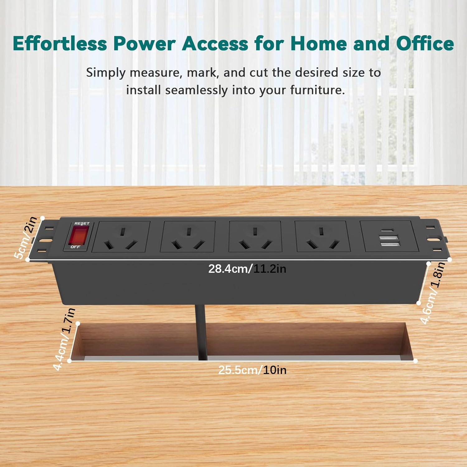 Flush Mount Recessed Power Outlet with 4 Plugs, 2 USB Ports, 1 USB-C, Switch, Standard Desk Charging Station Power Strip Recessed Power Strip USB C Compact Design for Furniture and Desktops, 2500W image number 1